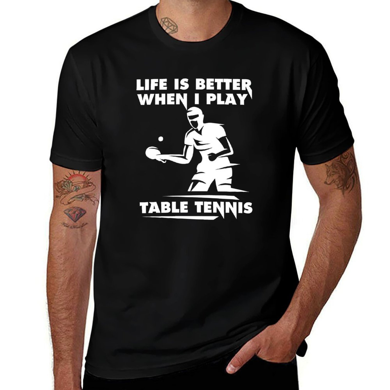 Table Tennis Basic - 卓球を打つと人生はより良くなります Tシャツ オールマッチ ベーシック 半袖トップス