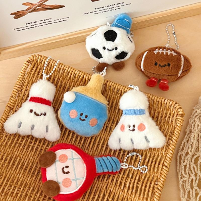 Table Tennis Keychain - 私の新しい可愛いサッカー卓球ラケットぬいぐるみおもちゃペンダントギフト漫画ぬいぐるみボールデコレーション人形ペンダントキーホルダー