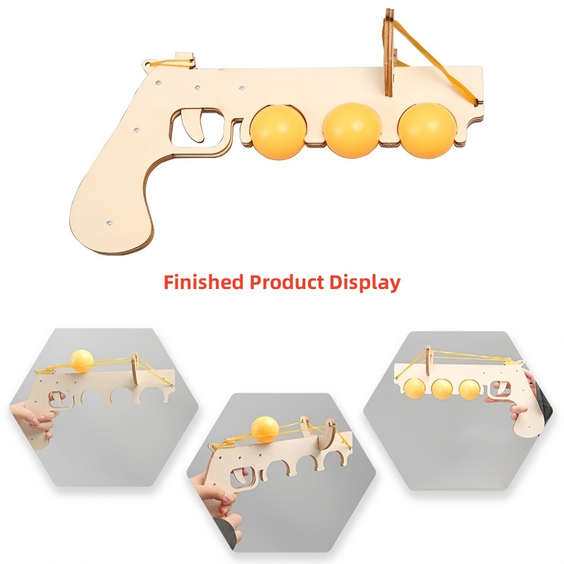 Table Tennis Gun - DIY木製3Dパズル卓球弾性モデル科学キット - 親子インタラクション物理組み立て教育玩具銃
