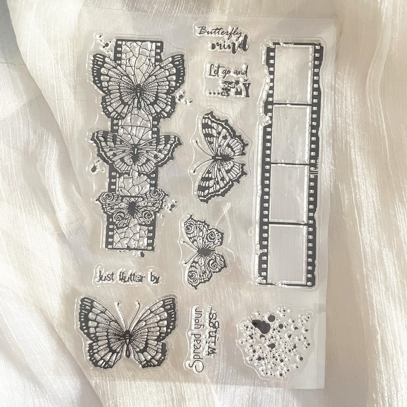 Butterfly Rubber Sheet - バタフライフォンクリアスタンプスタンプ,ヴィンテージの背景,透明なシリコンスタンプ,スクラップブッキング用のシールシート,フォトアルバムデコレーション