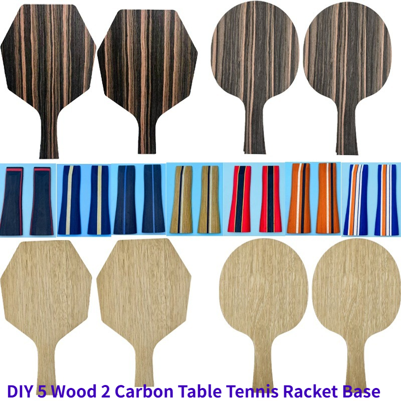 Table Tennis Basic - DIY FL/CS卓球ラケットベースブレード 5ウッド2カーボン 六角形/丸型ピンポンパドル ベーシックブレード DIY用ハンドル1ペア付き