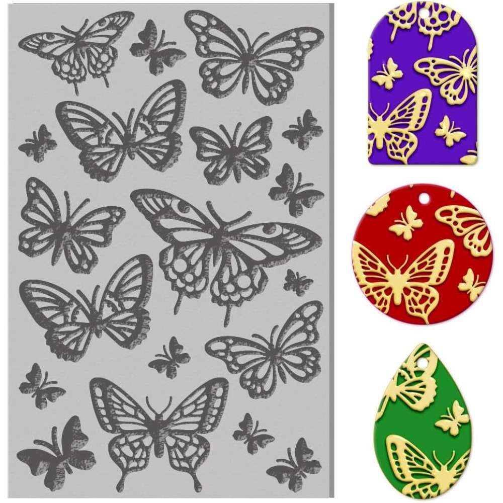 Butterfly Rubber Sheet - 蝶のポリマークレイテクスチャシート、ゴム粘土テクスチャマット、DIYスタンプアートペイント用ポリマークレイテクスチャツール