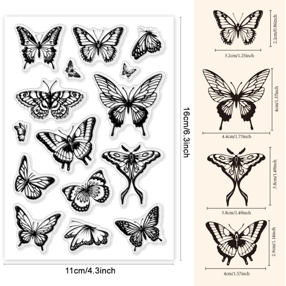 Butterfly Rubber Sheet - 1 シート クリアスタンプ カード作成用 美しい蝶スタンプ 再利用可能なシリコンスタンプ