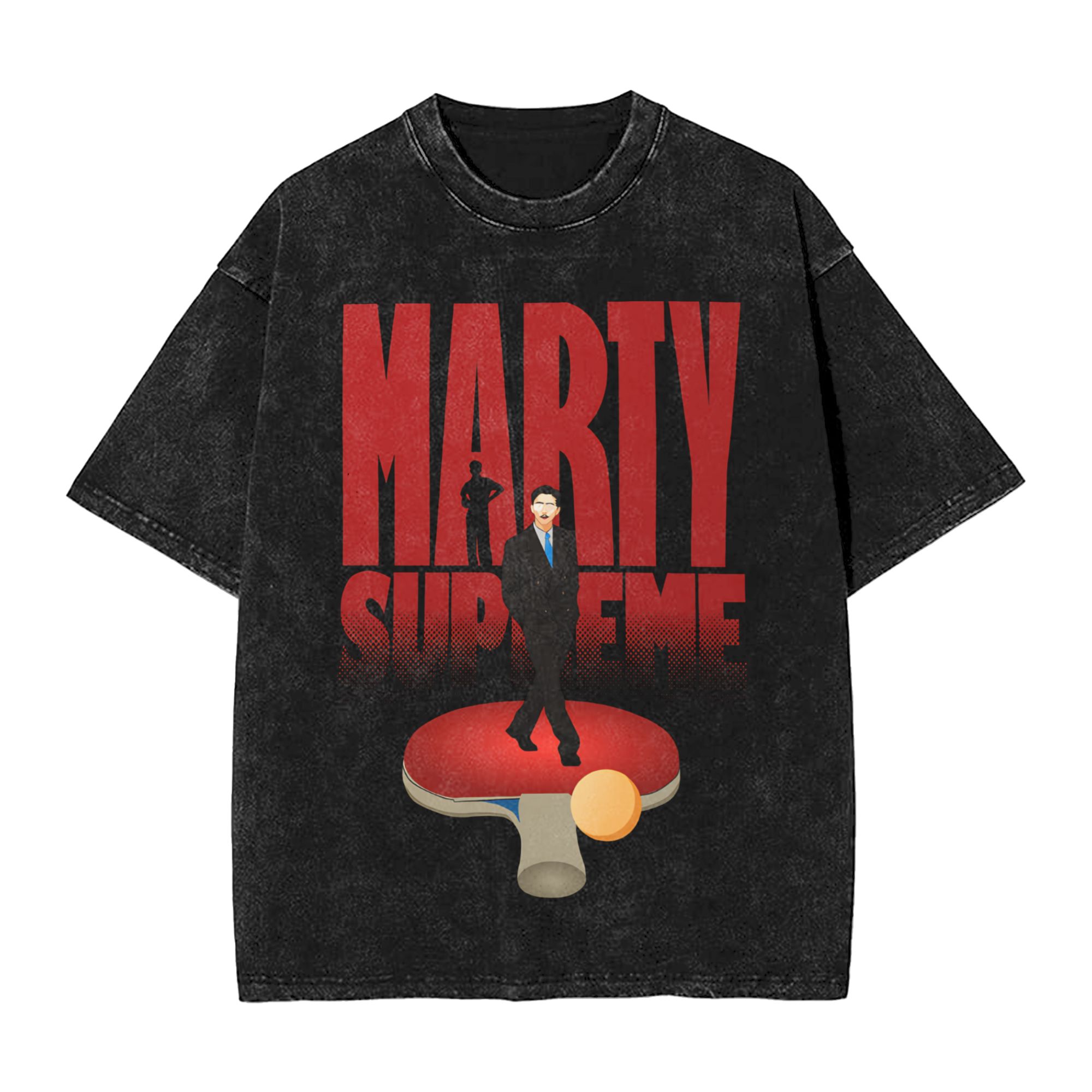 Table Tennis Basic - マーティー卓球ティモシー・シャラメ ヴィンテージウォッシュドTシャツ メンズ 100%コットン服 原宿マーティー・シュプリーム ラウンドネック