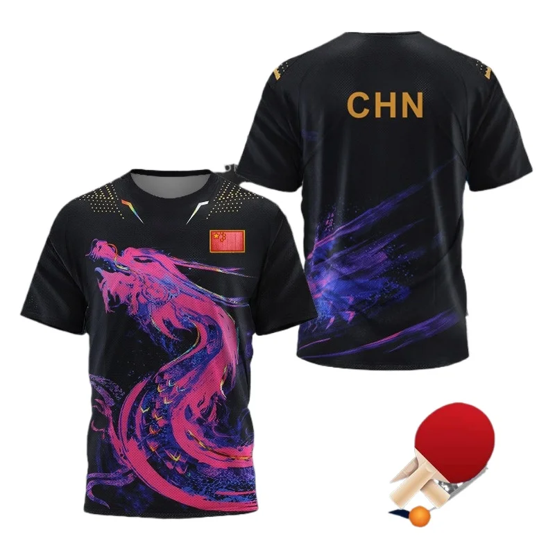 Table Tennis Jersey Butterfly - 中国ドラゴン卓球グラフィック Tシャツ男性用衣類ファッションバドミントンスポーツ Tシャツピンポンジャージジムフィットネスシャツ