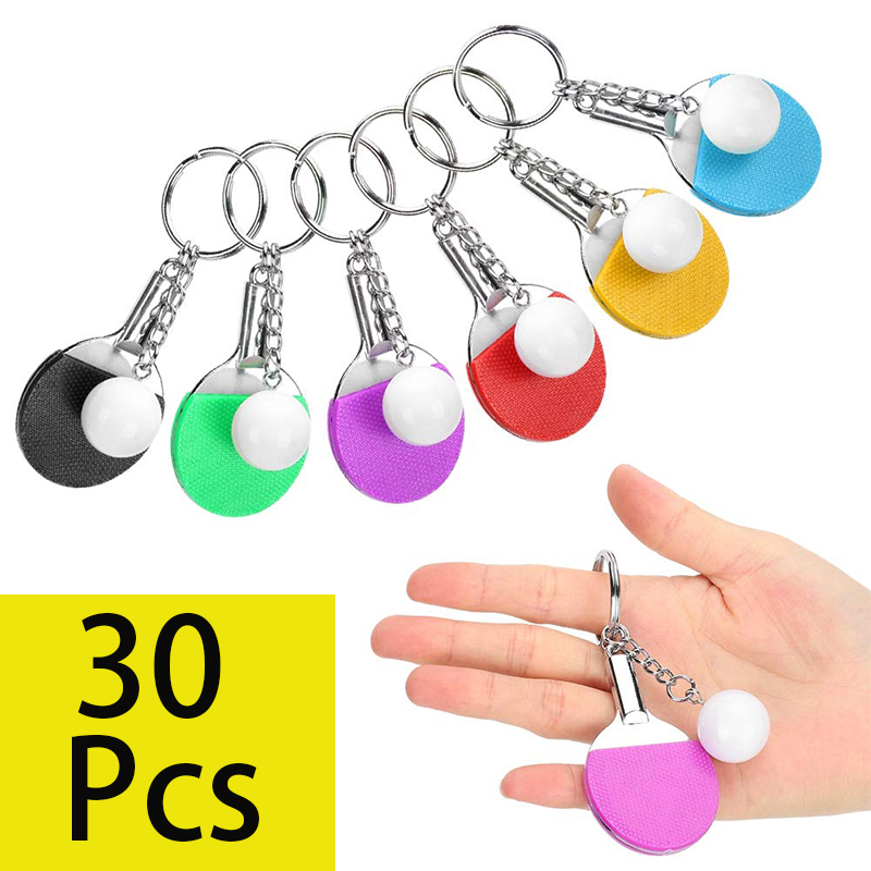 Table Tennis Keychain - ミニ卓球ラケット,クリエイティブスポーツキーホルダー,ペンダント,6色,30個