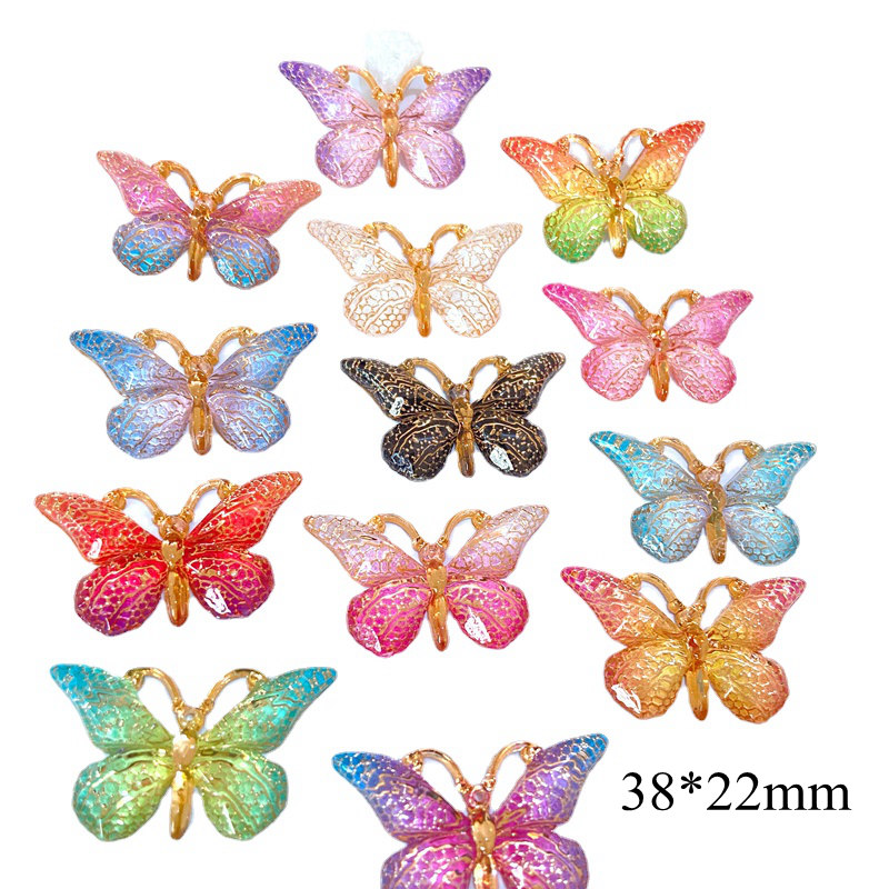 Butterfly Rubber Sheet - 10 個新しい 38*22 ミリメートル蝶平面アクセサリーソフトラバージュエリー作成 DIY 工芸品電話ケース装飾材料
