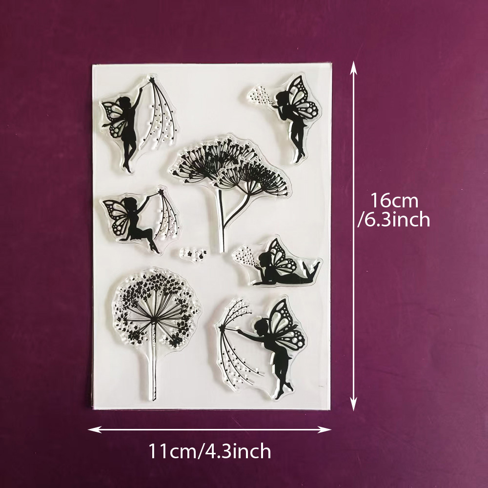 エルフ、花、草、蝶の模様のクリアスタンプ、カード作成、スクラ - Butterfly Rubber Sheet のレビューと価格
