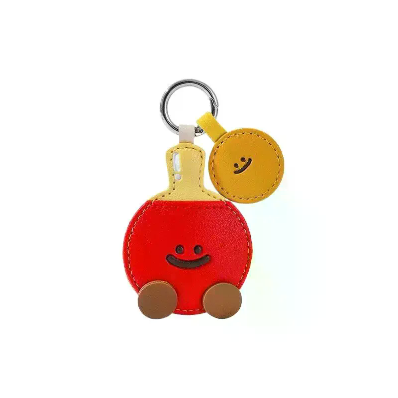 かわいい漫画風レザーラケットストラップペンダントキーホルダー - Table Tennis Keychain のレビューと価格