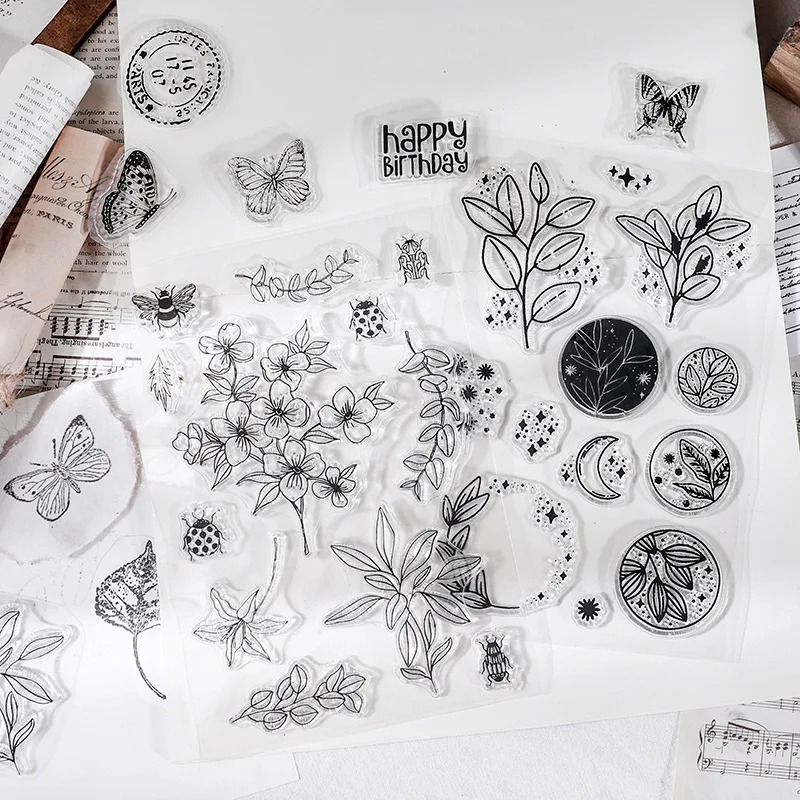 月の花葉蝶スタンプゴムクリアスタンプシールスクラップブックフ - Butterfly Rubber Sheet のレビューと価格